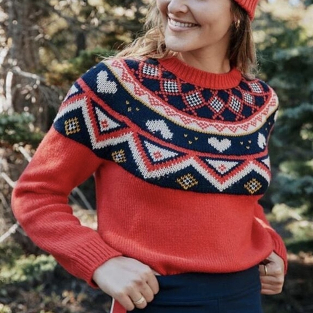 Marine Layer Archive Fair Isle Alpine Sweater Red M Wool Alpaca Blend - Picture 8 of 10